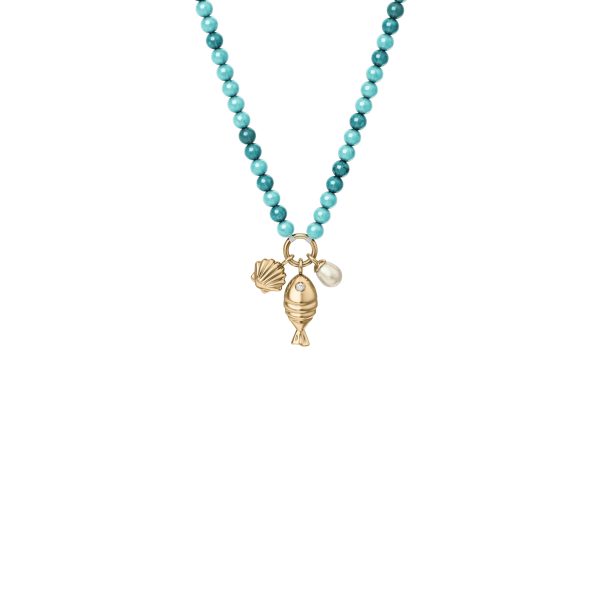 Fossil Sutton By The Sea Turquoise Blue Acrylic Beaded Shell Necklace - Preorder