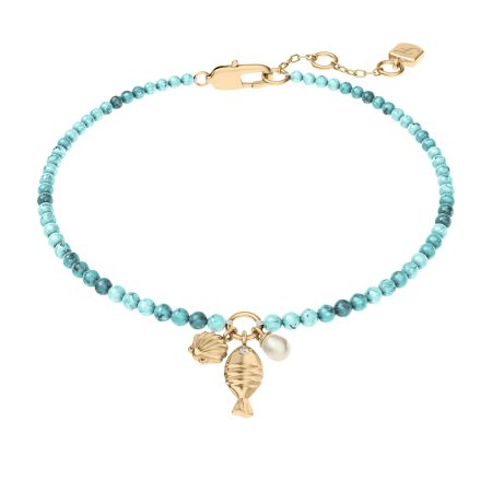 Fossil Sutton By The Sea Turquoise Blue Acrylic Beaded Shell Bracelet - Preorder