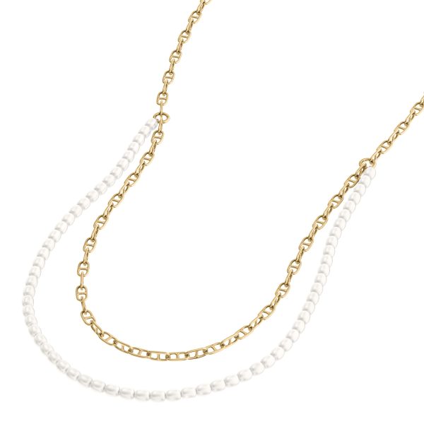 Fossil Heritage Pearl D-Link Gold-Tone Brass Multi-Strand Necklace - Preorder