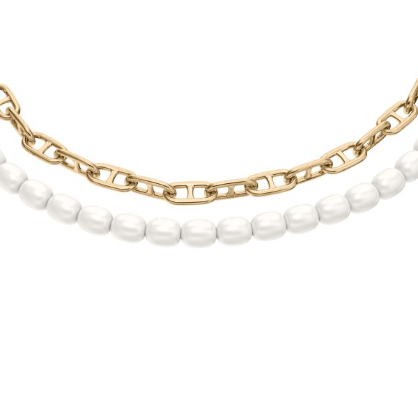 Fossil Heritage Pearl D-Link Gold-Tone Brass Multi-Strand Bracelet - Preorder