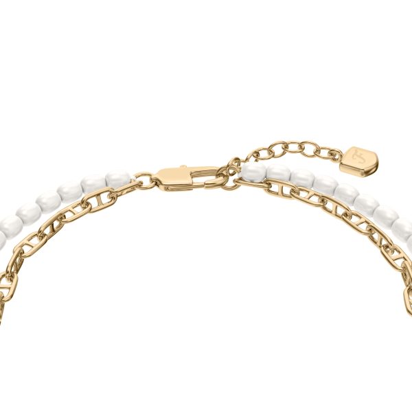 Fossil Heritage Pearl D-Link Gold-Tone Brass Multi-Strand Bracelet - Preorder