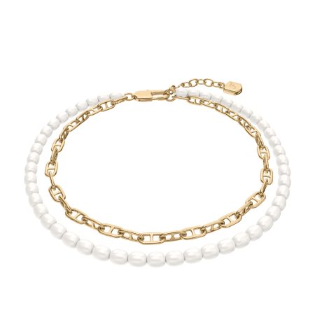Fossil Heritage Pearl D-Link Gold-Tone Brass Multi-Strand Bracelet - Preorder