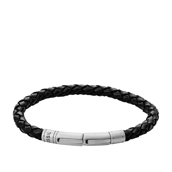 Fossil Woven Black Skinny Braided Leather Bracelet - Preorder