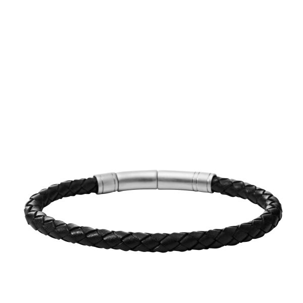 Fossil Woven Black Skinny Braided Leather Bracelet - Preorder
