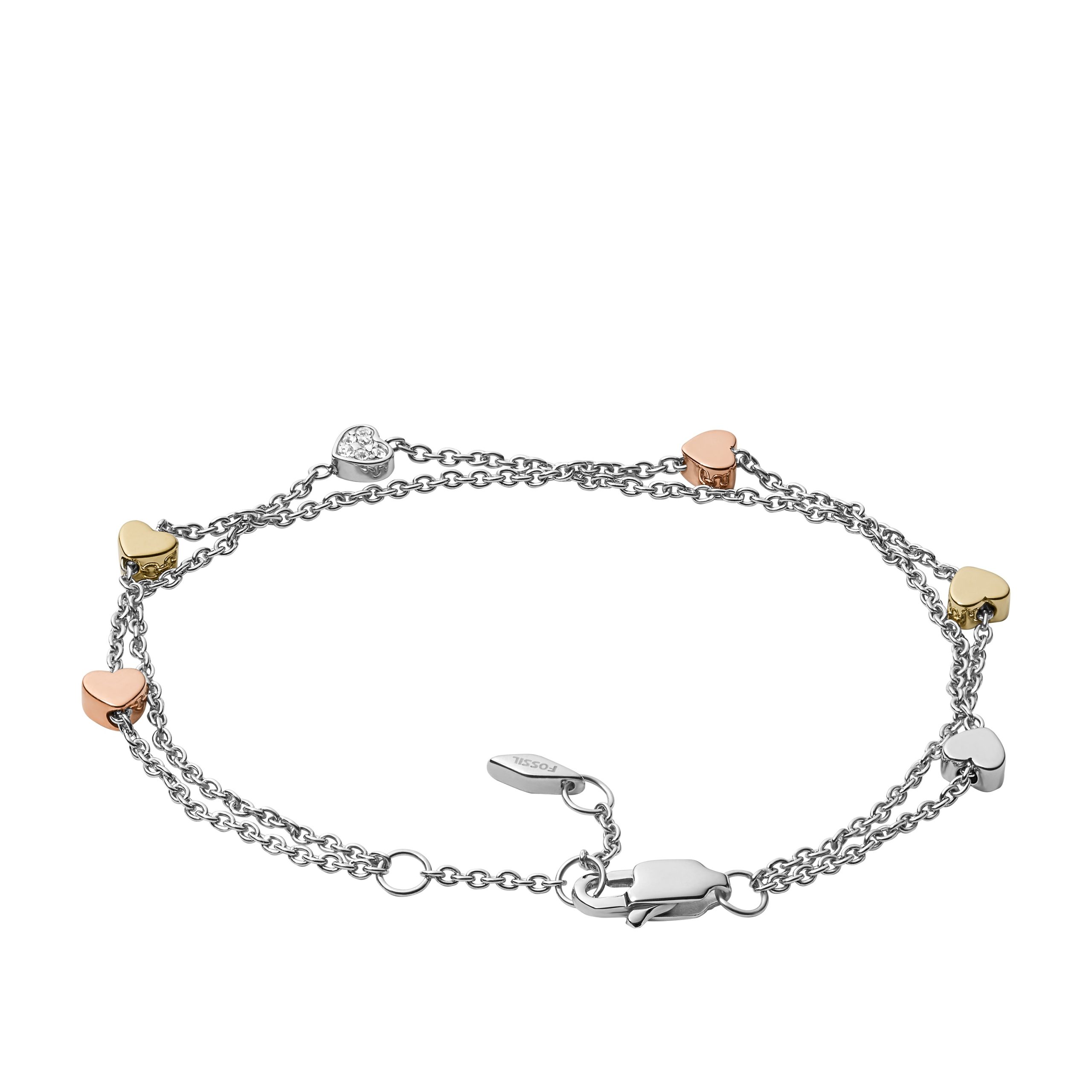 Fossil Sutton Heart Tri-Tone Steel Double-Chain Bracelet - Preorder - Image 2