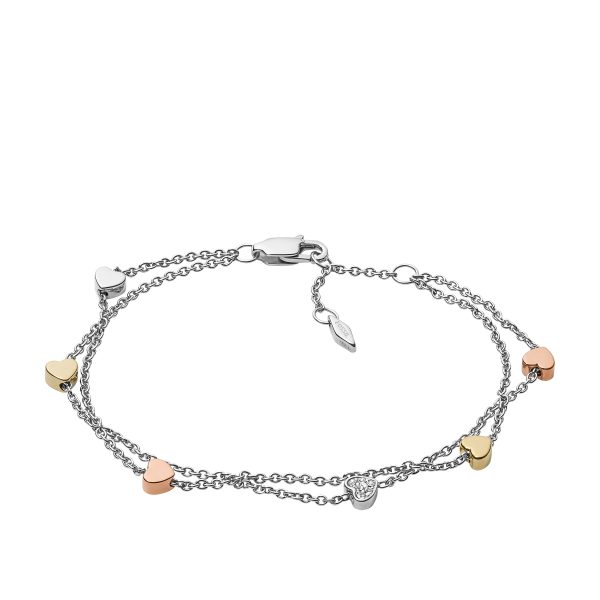 Fossil Sutton Heart Tri-Tone Steel Double-Chain Bracelet - Preorder