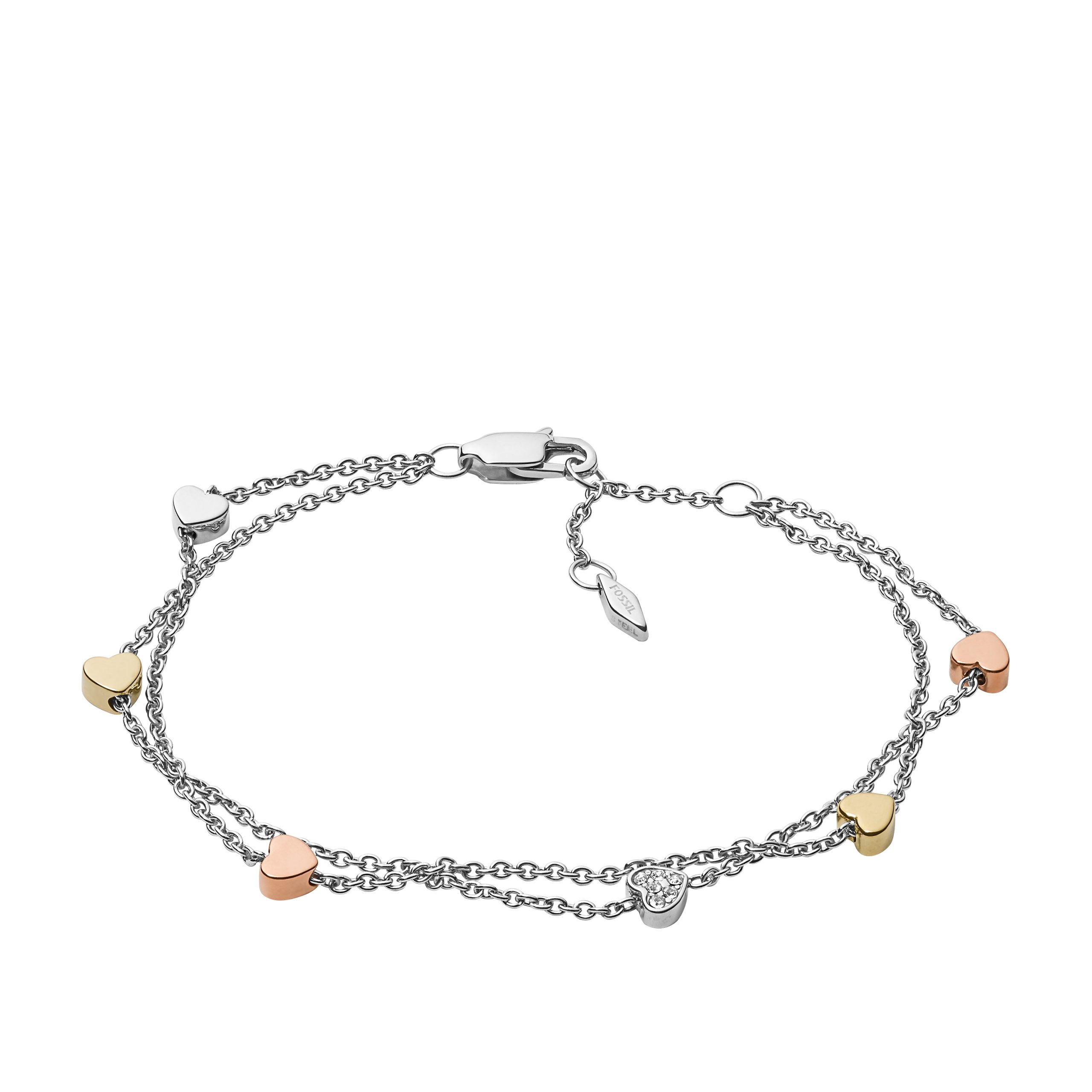 Fossil Sutton Heart Tri-Tone Steel Double-Chain Bracelet - Preorder