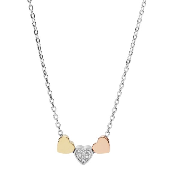 Fossil Sutton Heart Tri-Tone Steel Necklace - Preorder