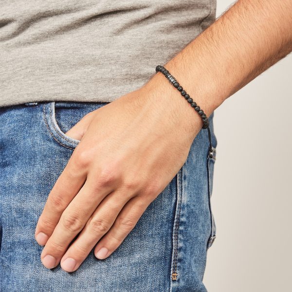 Fossil Everett Beaded Black Semi-Precious Bracelet - Preorder