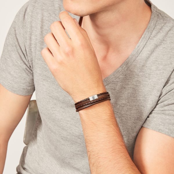 Fossil Brown Multi-Strand Braided Leather Bracelet - Preorder