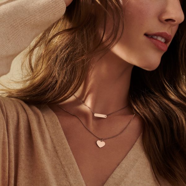 Fossil Ellis Heart Rose Gold-Tone Stainless Steel Necklace - Preorder