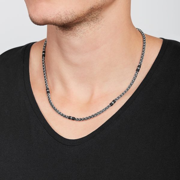 Fossil Ellis Black Marble and Stainless Steel Beaded Necklace - Preorder