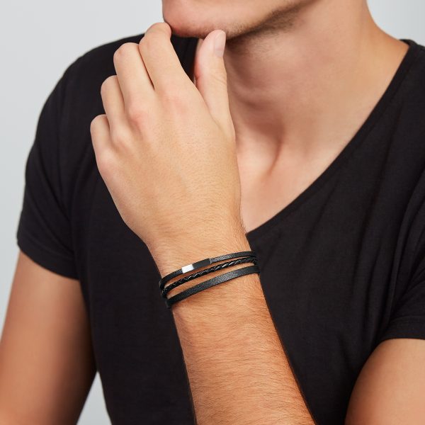 Fossil Black Multi-Strand Leather Bracelet - Preorder