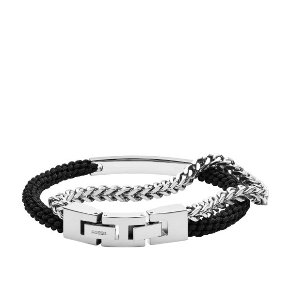 Fossil Ellis Black Nylon and Stainless Steel Double-Strand Bracelet - Preorder