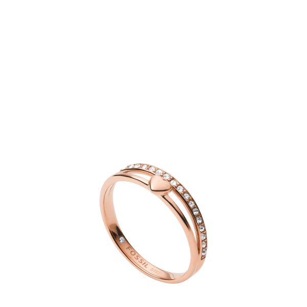 Fossil Sutton Hearts To You Rose Gold-Tone Stainless Steel Band Ring - Preorder