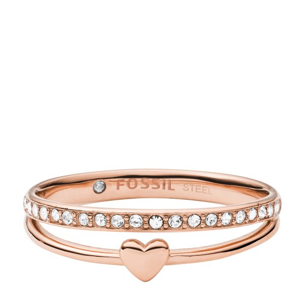Fossil Sutton Hearts To You Rose Gold-Tone Stainless Steel Band Ring - Preorder