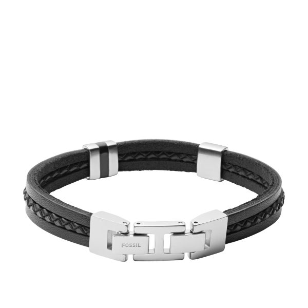 Fossil Leather Essentials Black Leather Multi-Strand Bracelet - Preorder