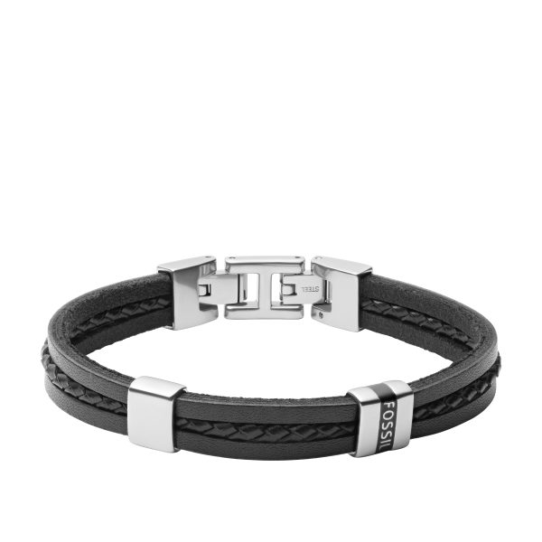 Fossil Leather Essentials Black Leather Multi-Strand Bracelet - Preorder