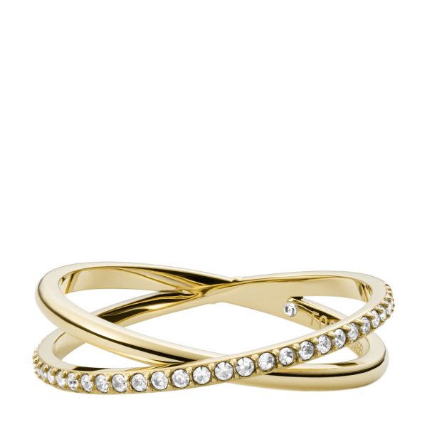Fossil Ellis Pav&eacute; Glitz Gold-Tone Stainless Steel Band Ring - Preorder