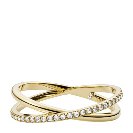 Fossil Ellis Pav&eacute; Glitz Gold-Tone Stainless Steel Band Ring - Preorder