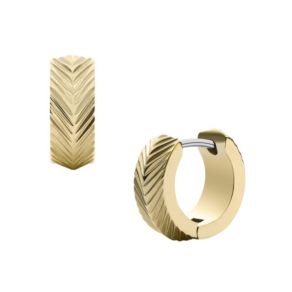 Fossil Harlow Linear Texture Gold-Tone Stainless Steel Huggie Hoop Earrings - Preorder