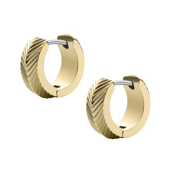 Fossil Harlow Linear Texture Gold-Tone Stainless Steel Huggie Hoop Earrings - Preorder