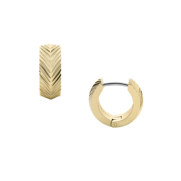 Fossil Harlow Linear Texture Gold-Tone Stainless Steel Huggie Hoop Earrings - Preorder