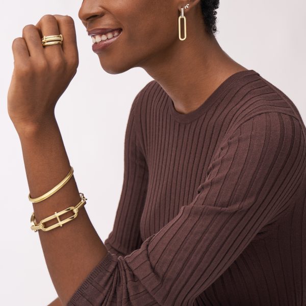 Fossil Harlow Linear Texture Gold-Tone Stainless Steel Bangle Bracelet - Preorder