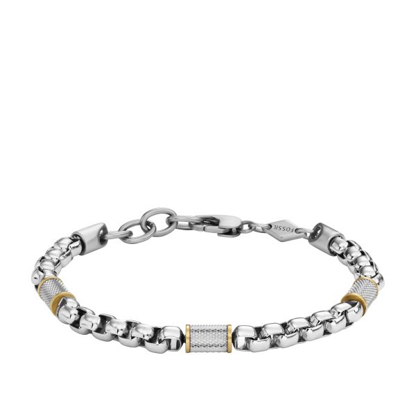 Fossil Machine Knurled Texture Two-Tone Stainless Steel Chain Bracelet - Preorder