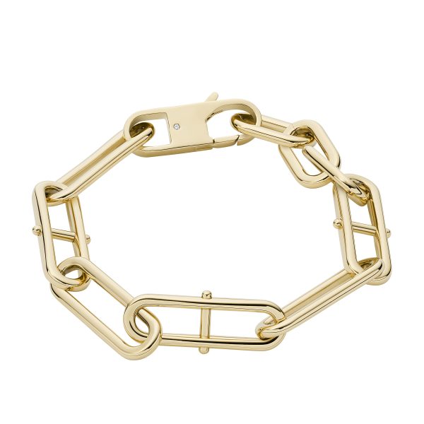 Fossil Heritage D-Link Gold-Tone Stainless Steel Chain Bracelet - Preorder