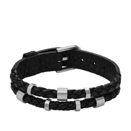 Fossil Leather Essentials Black Leather Strap Bracelet - Preorder