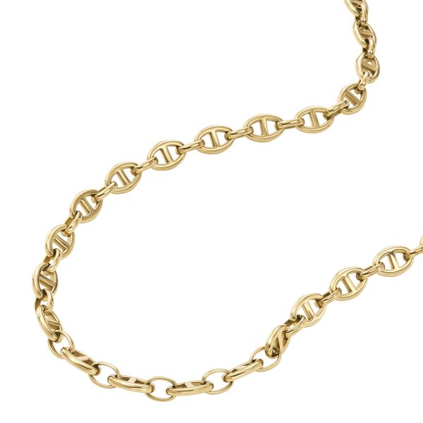 Fossil Heritage D-Link Gold-Tone Stainless Steel Anchor Chain Necklace - Preorder