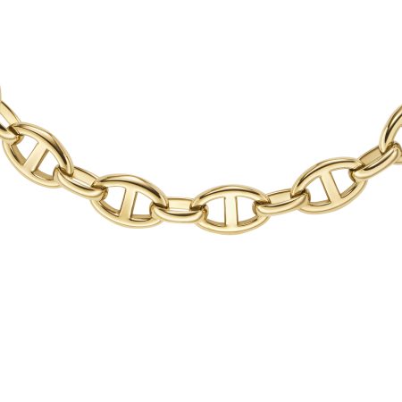Fossil Heritage D-Link Gold-Tone Stainless Steel Anchor Chain Necklace - Preorder