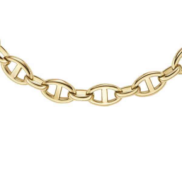 Fossil Heritage D-Link Gold-Tone Stainless Steel Anchor Chain Necklace - Preorder