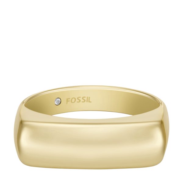 Fossil Heritage D-Link Glitz Gold-Tone Stainless Steel Signet Ring - Preorder