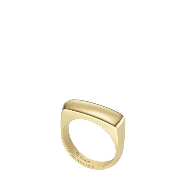 Fossil Heritage D-Link Glitz Gold-Tone Stainless Steel Signet Ring - Preorder