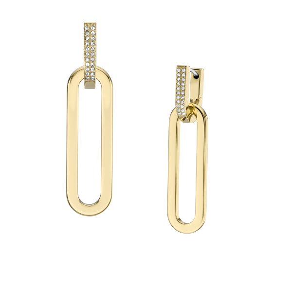 Fossil Heritage D-Link Glitz Gold-Tone Stainless Steel Drop Earrings - Preorder