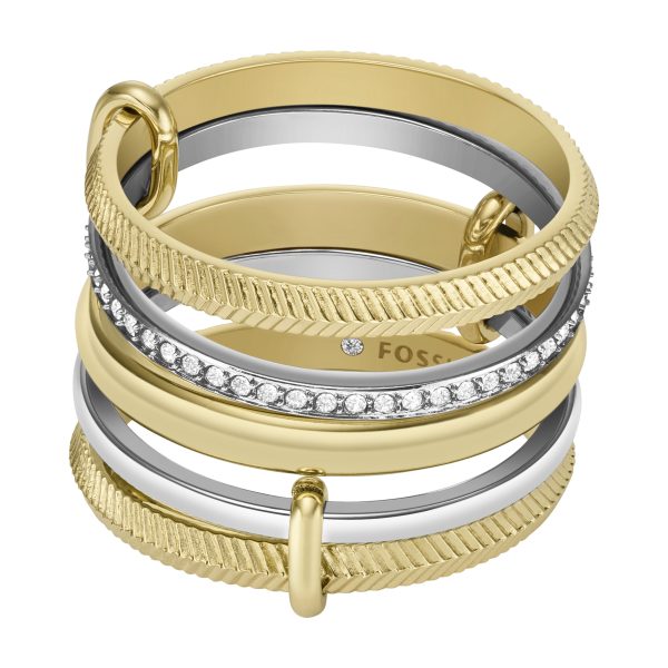 Fossil Harlow Linear Texture Two-Tone Stainless Steel Prestack Ring - Preorder