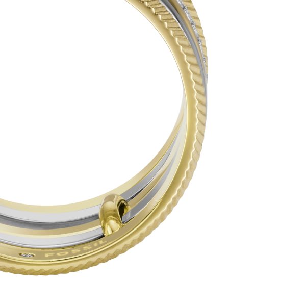 Fossil Harlow Linear Texture Two-Tone Stainless Steel Prestack Ring - Preorder