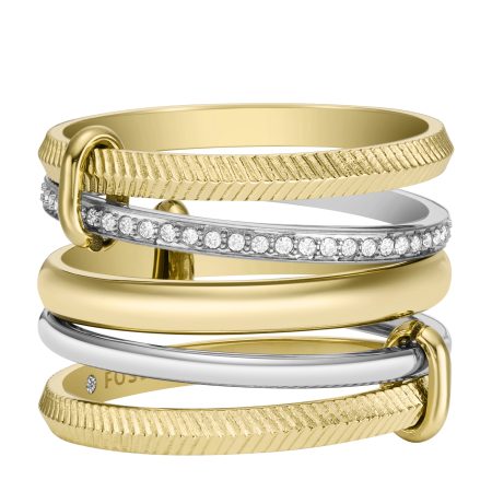 Fossil Harlow Linear Texture Two-Tone Stainless Steel Prestack Ring - Preorder