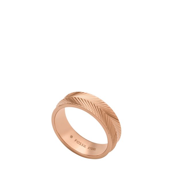 Fossil Harlow Linear Texture Rose Gold-Tone Stainless Steel Band Ring - Preorder