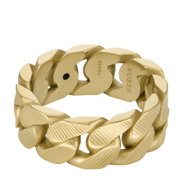 Fossil Harlow Linear Texture Chain Gold-Tone Stainless Steel Band Ring - Preorder