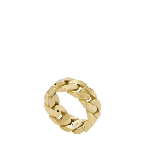 Fossil Harlow Linear Texture Chain Gold-Tone Stainless Steel Band Ring - Preorder