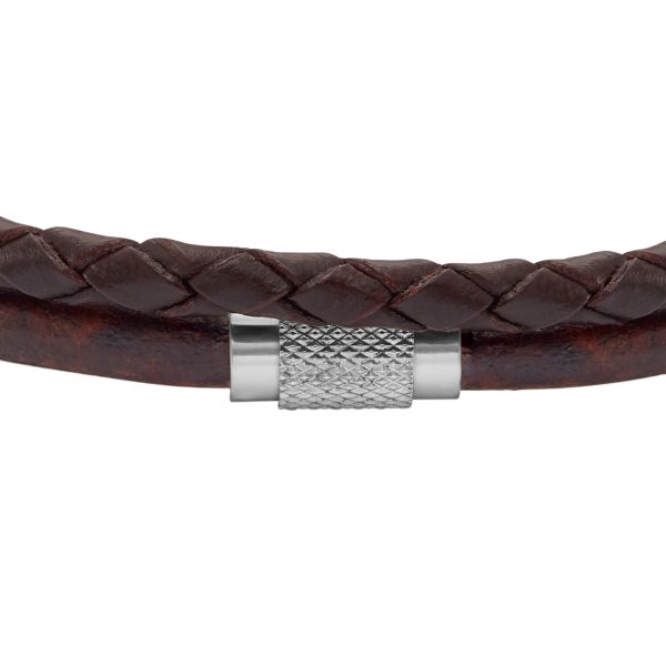 Fossil Machine Knurled Texture Brown Leather Multi-Strand Bracelet - Preorder