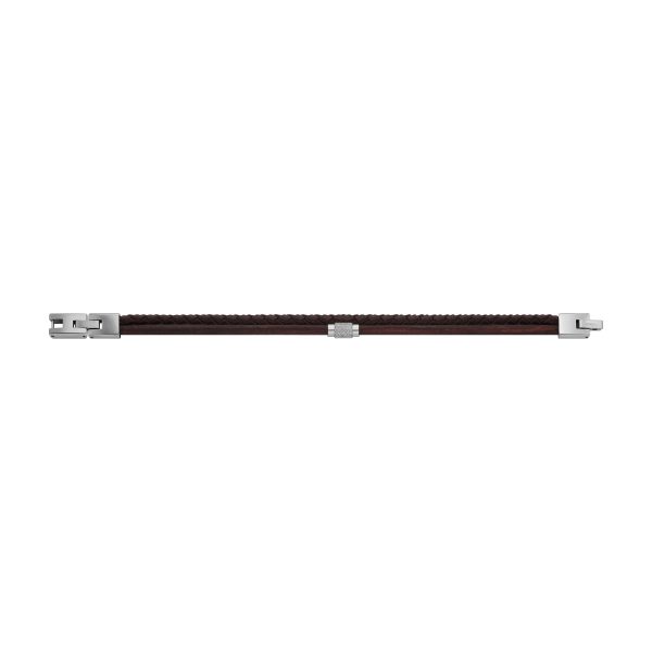 Fossil Machine Knurled Texture Brown Leather Multi-Strand Bracelet - Preorder