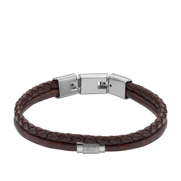 Fossil Machine Knurled Texture Brown Leather Multi-Strand Bracelet - Preorder