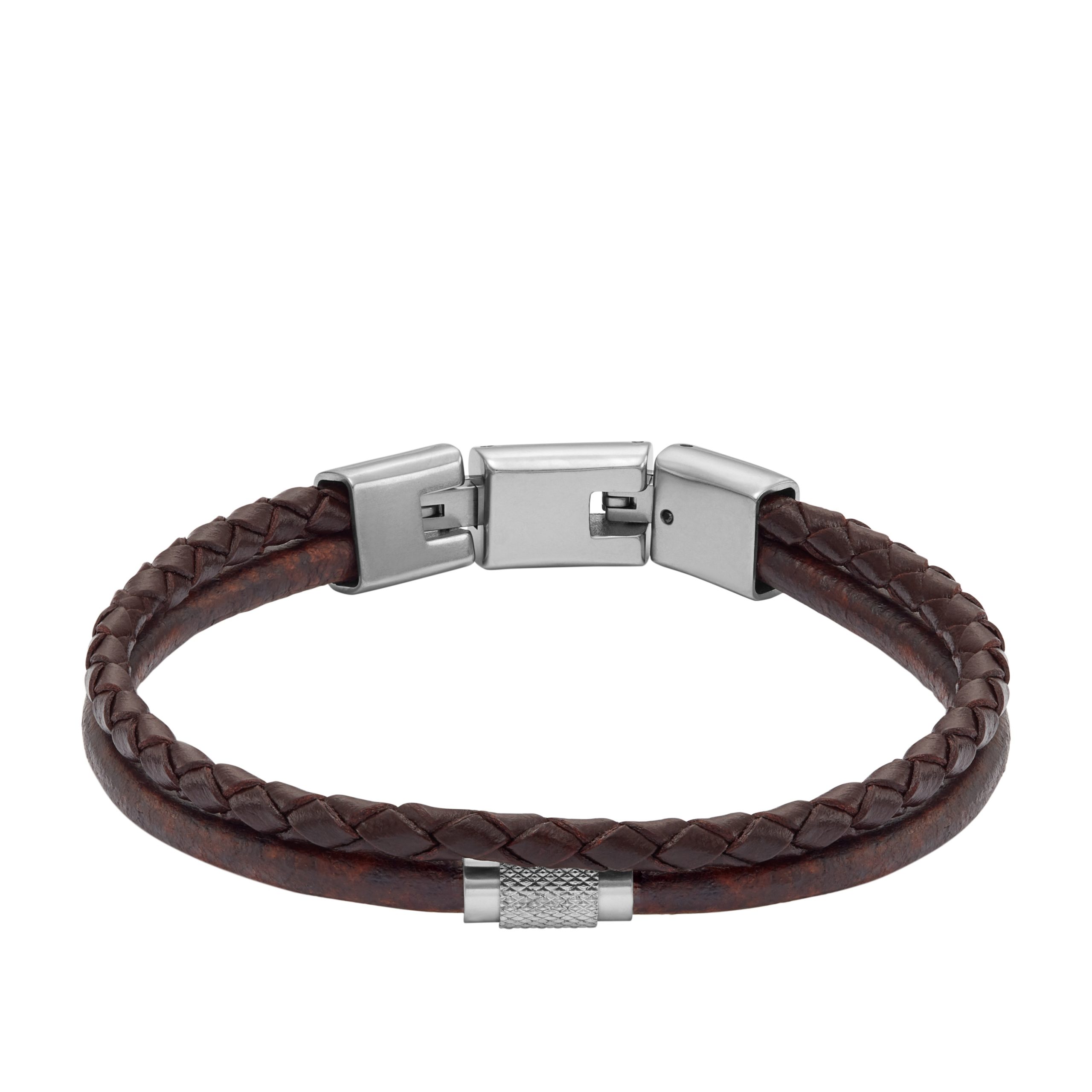 Fossil Machine Knurled Texture Brown Leather Multi-Strand Bracelet - Preorder