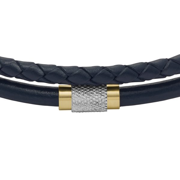 Fossil Machine Knurled Texture Navy Leather Multi-Strand Bracelet - Preorder