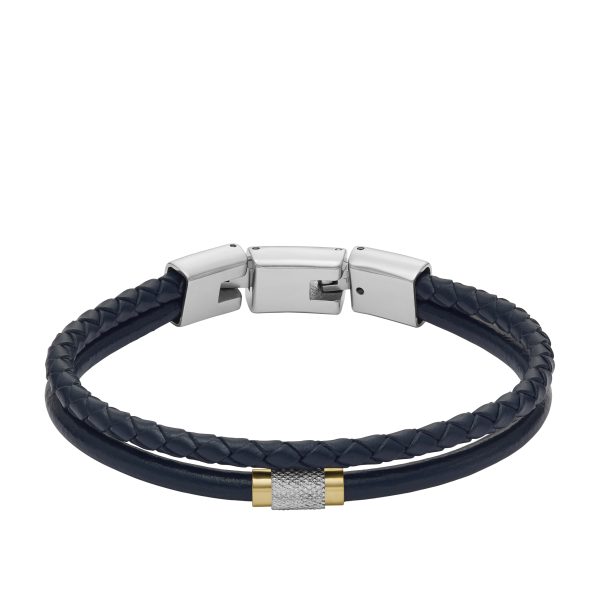 Fossil Machine Knurled Texture Navy Leather Multi-Strand Bracelet - Preorder