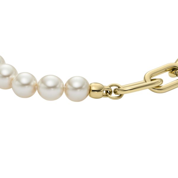 Fossil Heritage Pearl D-Link Gold-Tone Stainless Steel Chain Bracelet - Preorder